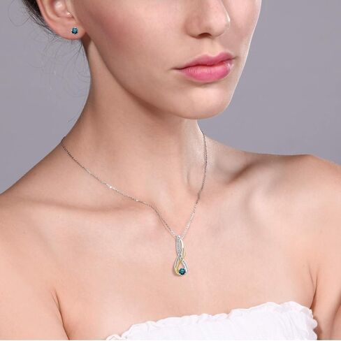 مجموعة مجوهرات Gem Stone King 0.85 قيراط من الألماس الأزرق والألماس عيار 925 من الفضة وقلادة وأقراط من الذهب الأصفر عيار 10 قيراط in Saudi Arabia