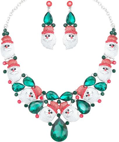 عيد الميلاد بيان قلادة استرخى أقراط سانتا كلوز مجموعة مجوهرات كريستال هدايا عيد الميلاد زي احتفالي اكسسوارات للنساء in Kuwait