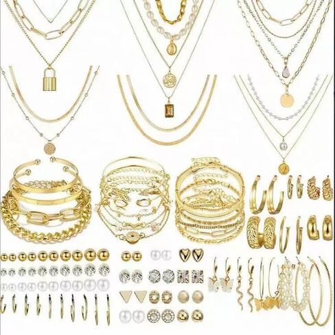 69 pieces gold jewelry set women's fashion clothing jewelry gold-plated necklace bracelet earring set in Saudi Arabia