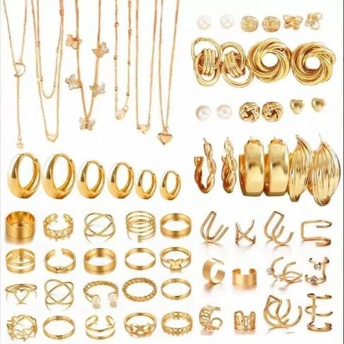 69 pieces gold jewelry set women's fashion clothing jewelry gold-plated necklace bracelet earring set in Saudi Arabia
