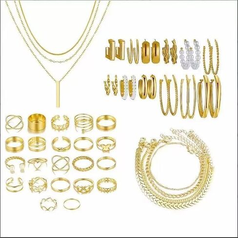69 pieces gold jewelry set women's fashion clothing jewelry gold-plated necklace bracelet earring set in Saudi Arabia