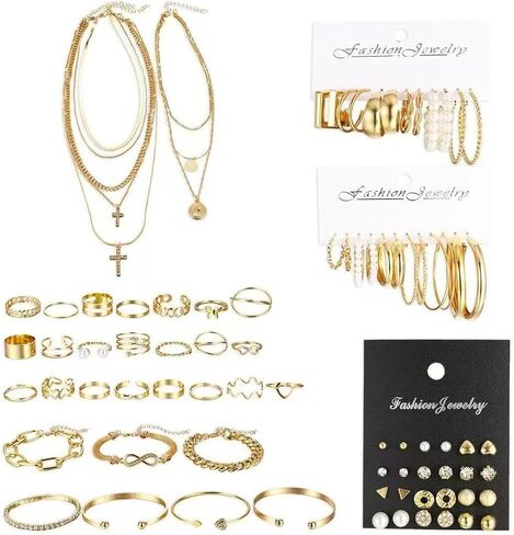69 pieces gold jewelry set women's fashion clothing jewelry gold-plated necklace bracelet earring set in Saudi Arabia