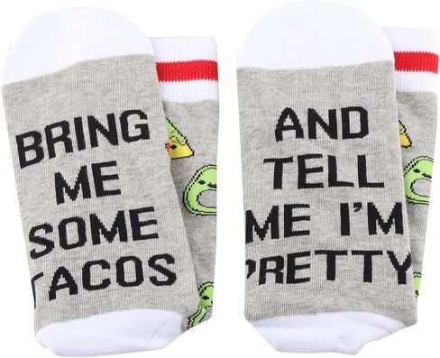 POFULL Taco Gift Taco Lovers Socks Mexican Food Gift Bring Me Some Tacos And Tell Me I’m Pretty Novelty Socks (US, Alpha, One Size, Regular, Regular, SOME TACOS) in Saudi Arabia