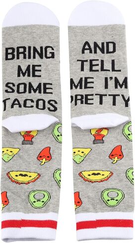 POFULL Taco Gift Taco Lovers Socks Mexican Food Gift Bring Me Some Tacos And Tell Me I’m Pretty Novelty Socks (US, Alpha, One Size, Regular, Regular, SOME TACOS) in Saudi Arabia
