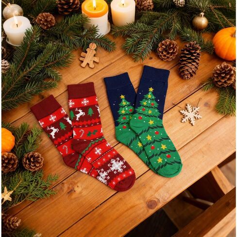 2 Pairs Christmas Socks for Men Women Unisex Winter Socks Christmas Gifts Holiday Patterned Sock for Adult in Saudi Arabia