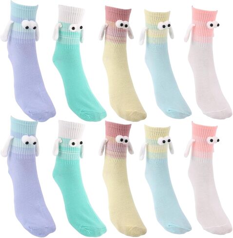5 Pairs Hand Holding Sock, Funny Magnetic Cartoon Big Eyes Holding Hands Sock Cute Silly Stocking for Women Men Friend Couple in Saudi Arabia