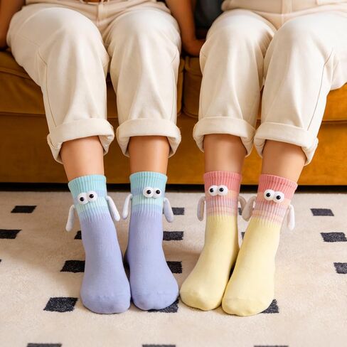 5 Pairs Hand Holding Sock, Funny Magnetic Cartoon Big Eyes Holding Hands Sock Cute Silly Stocking for Women Men Friend Couple in Saudi Arabia