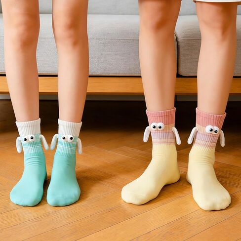 5 Pairs Hand Holding Sock, Funny Magnetic Cartoon Big Eyes Holding Hands Sock Cute Silly Stocking for Women Men Friend Couple in Saudi Arabia