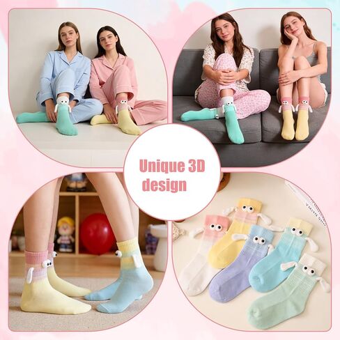 5 Pairs Hand Holding Sock, Funny Magnetic Cartoon Big Eyes Holding Hands Sock Cute Silly Stocking for Women Men Friend Couple in Saudi Arabia