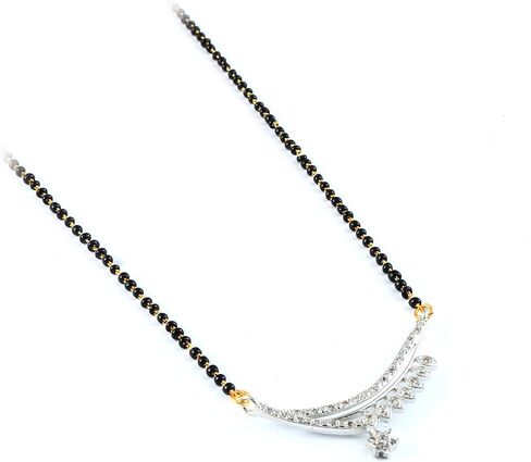 Jewar Mandi Mangalsutra Black Crystal Beads Chain Wedding Bridal Ad Cz Silver Plated, Gold Plated & Rose Gold Plated Pendant Tanmaniyam Nallapusalu Jewelry For Women in Saudi Arabia