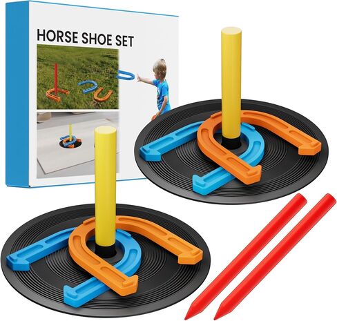 NQV Horseshoe Outside Game,Horse Shoe Game Kit,Horseshoe Set on Lawn Beach Soil Outdoor Backyard Adults. 4 Traditional Heavy Duty Forged Steel Horseshoes Regulation Size+2 Forged Steel Stakes+1 Bag in Saudi Arabia