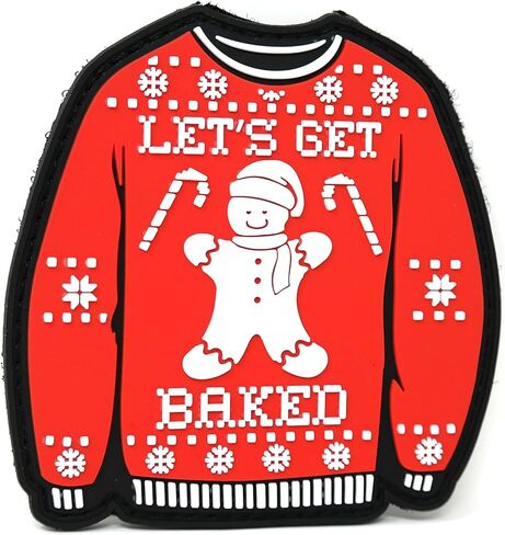 Let's Get Baked Gingerbread Man Ugly Sweater PVC Rubber Tactical Patch | Christmas Hook and Loop Patch in Saudi Arabia