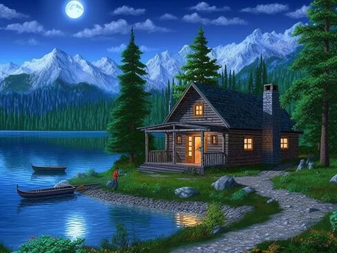 مجموعات الطلاء الماسي 5D Lake House من SKRYUIE - مجموعات فنية ماسية DIY للمناظر الطبيعية للبالغين، مثقاب دائري كامل - غرز متقاطعة كريستال - حرفة للبالغين لديكور الحائط والمكتب - 12 × 16 بوصة in Saudi Arabia