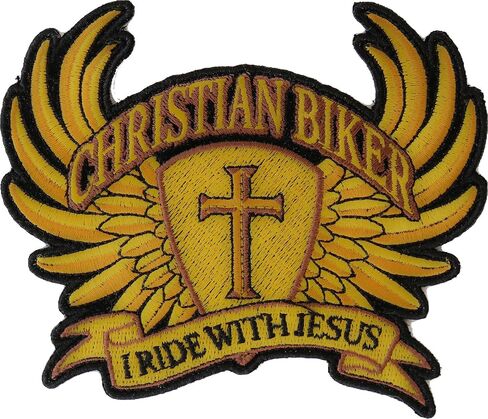 Christian Biker Cross in Wings I Ride with Jesus Patch, Large Christian Back Patches (PL5491) in Kuwait