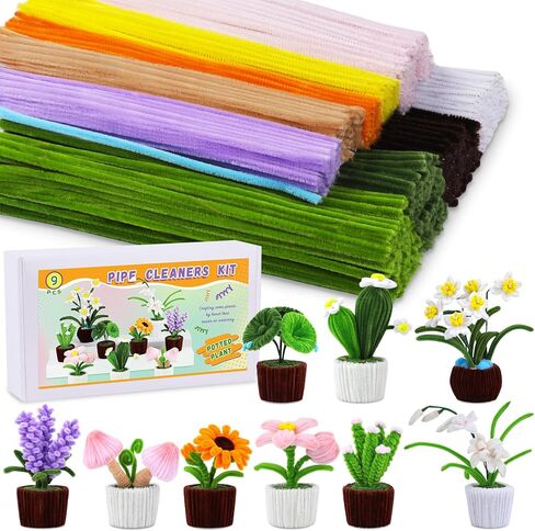 UzecPk Pipe Cleaner, Pipe Cleaner Flower Craft kit, 10 Colors Pipe Cleaners Bulk Chenille Stem Pipe Cleaners Plant Kit for DIY Craft Holiday Creative Decorations with Tutorial and Accessories in Kuwait