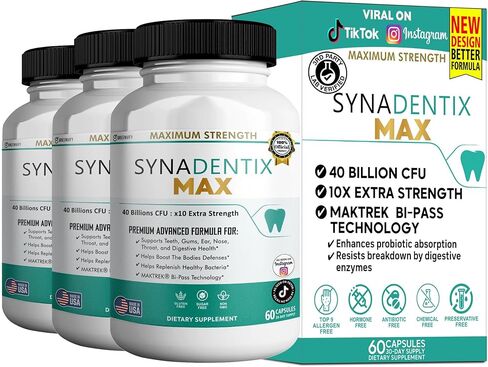 مكمل SynaDentix Max Probiotic، 40 مليار وحدة تشكيل مستعمرة، تقنية MAKTREK Bi-Pass، 60 كبسولة، كمية تكفي لمدة 30 يومًا (1) in Kuwait