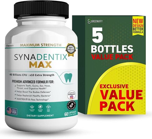 مكمل SynaDentix Max Probiotic، 40 مليار وحدة تشكيل مستعمرة، تقنية MAKTREK Bi-Pass، 60 كبسولة، كمية تكفي لمدة 30 يومًا (1) in Kuwait