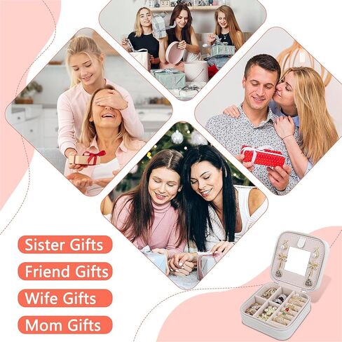 Travel Jewelry Case and Organizer with Mirror,Portable Mini Storage Box for Rings, Earrings, Necklaces, Gift for Mother Mom, Girl, Daughter, Sisters, Bridesmaids, Mother's Day Gift（White） in Saudi Arabia