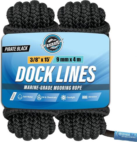WavesRx 1/2 بوصة × 20 بوصة (2PK) خطوط رصيف ممتازة للقوارب والعائمة | حبال قارب نايلون مضفرة مزدوجة لرسو السفن بحلقة | خطوط الرصيف البحري | خط رصيف القوارب المقاوم للأشعة فوق البنفسجية والمياه المالحة | حبل رباط القارب in Kuwait