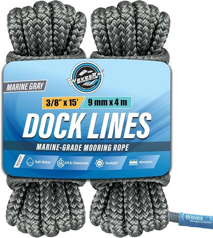 WavesRx 1/2 بوصة × 20 بوصة (2PK) خطوط رصيف ممتازة للقوارب والعائمة | حبال قارب نايلون مضفرة مزدوجة لرسو السفن بحلقة | خطوط الرصيف البحري | خط رصيف القوارب المقاوم للأشعة فوق البنفسجية والمياه المالحة | حبل رباط القارب in Kuwait