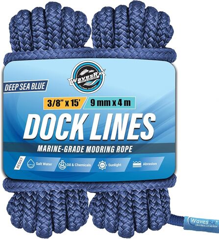 WavesRx 1/2 بوصة × 20 بوصة (2PK) خطوط رصيف ممتازة للقوارب والعائمة | حبال قارب نايلون مضفرة مزدوجة لرسو السفن بحلقة | خطوط الرصيف البحري | خط رصيف القوارب المقاوم للأشعة فوق البنفسجية والمياه المالحة | حبل رباط القارب in Kuwait