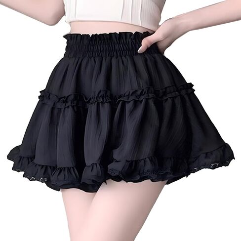 Kawaii Lolita Gothic Clothes Casual Style A-line Elastic Waist Lace Trim Pleated Short Skirt in Saudi Arabia