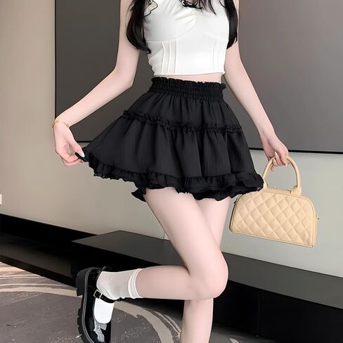Kawaii Lolita Gothic Clothes Casual Style A-line Elastic Waist Lace Trim Pleated Short Skirt in Saudi Arabia