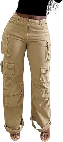 Tbahhir Women Cargo Jeans Baggy High Waisted Straight Leg Denim Pants Multi-Pockets Y2K Trousers Loose Casual Fall in Saudi Arabia