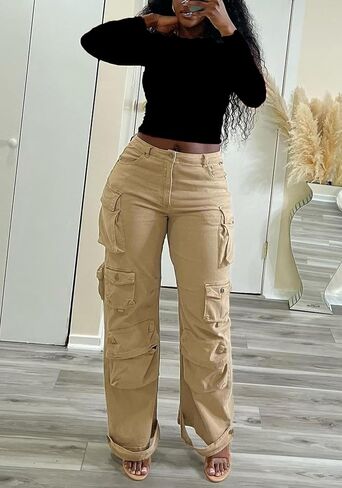 Tbahhir Women Cargo Jeans Baggy High Waisted Straight Leg Denim Pants Multi-Pockets Y2K Trousers Loose Casual Fall in Saudi Arabia