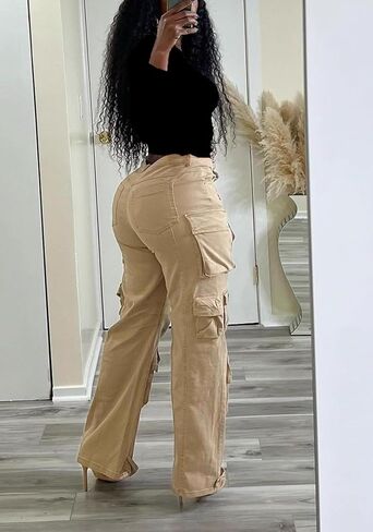 Tbahhir Women Cargo Jeans Baggy High Waisted Straight Leg Denim Pants Multi-Pockets Y2K Trousers Loose Casual Fall in Saudi Arabia
