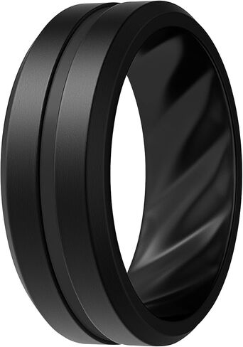 ThunderFit Silicone Rings Wedding Bands for Men, Beveled Edge with Midline, 8.2mm Wide, 2.7mm Thick, Breathable Rubber Engagement Bands for Men, Variety Multipack 1/3/6 in Saudi Arabia