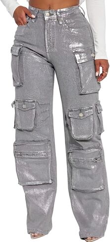Tbahhir Women Cargo Jeans Baggy High Waisted Straight Leg Denim Pants Multi-Pockets Y2K Trousers Loose Casual Fall in Saudi Arabia