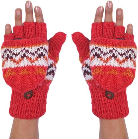 THE COLLECTION ROYAL Fingerless Fleece Lined Hand Knitted Cozy Woolen Fingerless Convertible Mitten Gloves in Saudi Arabia