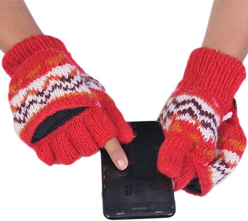 THE COLLECTION ROYAL Fingerless Fleece Lined Hand Knitted Cozy Woolen Fingerless Convertible Mitten Gloves in Saudi Arabia