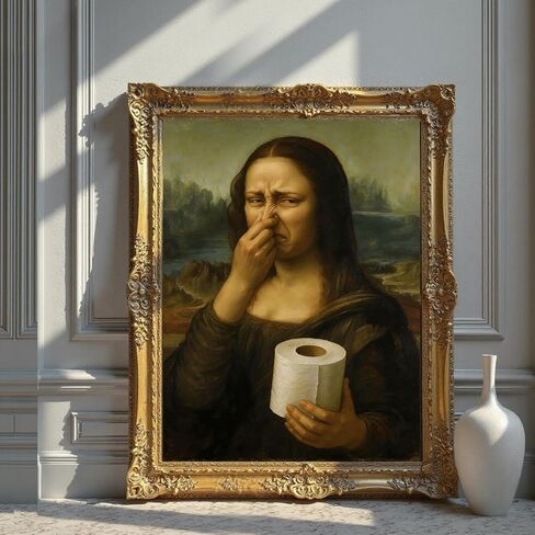 CozyNuukee Mona Lisa Pinching Nose Poster Bathroom Wall Art Decoration, Mona Lisa Bathroom Art, Humor Whimsical Funny Home Decor Bathroom Wall Art-UNFRAMED (16" L * 12" W) in Kuwait