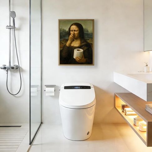 CozyNuukee Mona Lisa Pinching Nose Poster Bathroom Wall Art Decoration, Mona Lisa Bathroom Art, Humor Whimsical Funny Home Decor Bathroom Wall Art-UNFRAMED (16" L * 12" W) in Kuwait