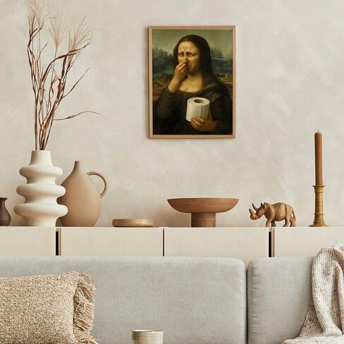 CozyNuukee Mona Lisa Pinching Nose Poster Bathroom Wall Art Decoration, Mona Lisa Bathroom Art, Humor Whimsical Funny Home Decor Bathroom Wall Art-UNFRAMED (16" L * 12" W) in Kuwait