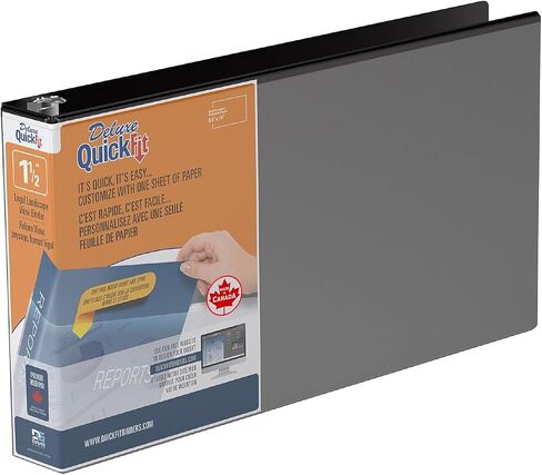 حافظة عرض جداول البيانات ذات المناظر الطبيعية مقاس 8.5 × 14 من كويك فيت، 2 بوصة، حلقة دائرية، أسود (95031L) in Kuwait