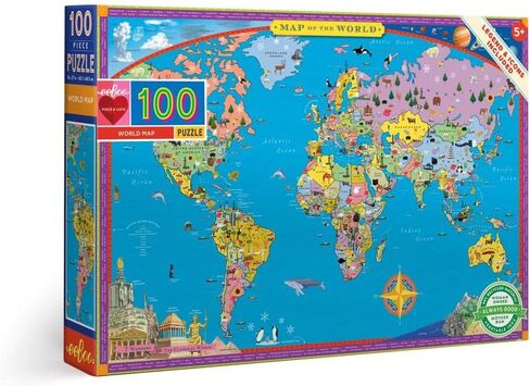 eeBoo: Tree of Wildlife - 100 Piece Puzzle - 27 x 18 Colorful Nature & Animal Jigsaw, Sturdy Dustless Pieces, Informational Poster, Kids Ages 5+ in Saudi Arabia