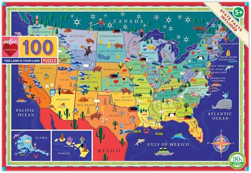 eeBoo: Tree of Wildlife - 100 Piece Puzzle - 27 x 18 Colorful Nature & Animal Jigsaw, Sturdy Dustless Pieces, Informational Poster, Kids Ages 5+ in Saudi Arabia