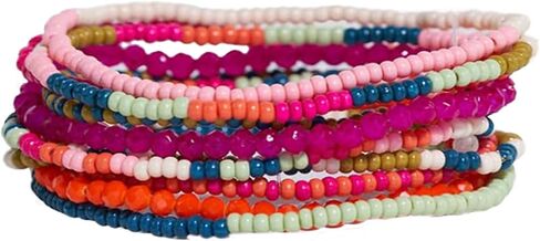 INK + ALLOY 10-Strand Stacking Beaded Bracelets for Women – Mixed Patterns Bracelet Stack - Adjustable Stretch Fit - Handmade Boho Bracelets for Women - Perfect for Any Occasion in Saudi Arabia