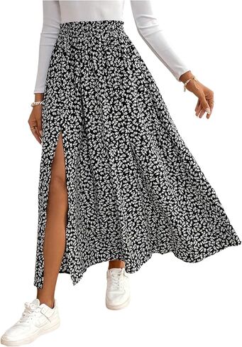 Milumia Women's Boho Ditsy Floral Skirt High Waist Split Thigh Flowy Long Maxi Skirts in Saudi Arabia