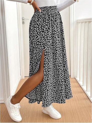 Milumia Women's Boho Ditsy Floral Skirt High Waist Split Thigh Flowy Long Maxi Skirts in Saudi Arabia