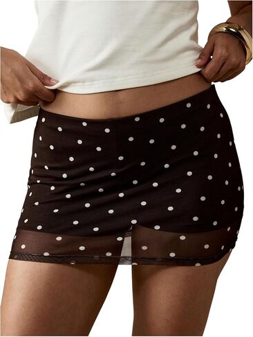 تنورة Floerns النسائية ذات النقاط الصغيرة، تنورة ضيقة منخفضة الارتفاع شبكية للخروج in Kuwait