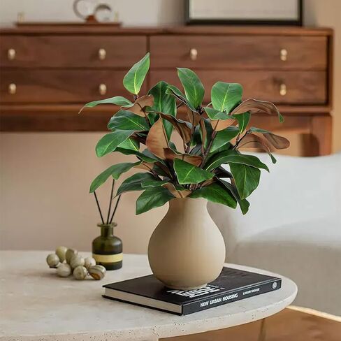 أوراق ماغنوليا الاصطناعية فروع وهمية ثلاثية الأبعاد ماغنوليا اختيار سيقان خضراء صناعية أوراق لمزهرية داخلية وخارجية لملء طاولة المكتب المنزلية (6 قطع، 18 بوصة) in Kuwait