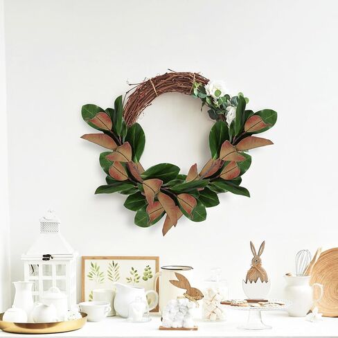 أوراق ماغنوليا الاصطناعية فروع وهمية ثلاثية الأبعاد ماغنوليا اختيار سيقان خضراء صناعية أوراق لمزهرية داخلية وخارجية لملء طاولة المكتب المنزلية (6 قطع، 18 بوصة) in Kuwait