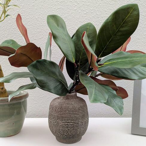 أوراق ماغنوليا الاصطناعية فروع وهمية ثلاثية الأبعاد ماغنوليا اختيار سيقان خضراء صناعية أوراق لمزهرية داخلية وخارجية لملء طاولة المكتب المنزلية (6 قطع، 18 بوصة) in Kuwait