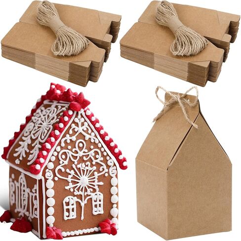 50 Pcs Christmas Gingerbread Houses Kit House-Shaped Cookie Gift Boxes Bulk Cardboard Christmas Crafts DIY Build Gingerbread Candy Goodie Box Supplies for Winter Xmas Holiday Game Party Favor Holder in Saudi Arabia