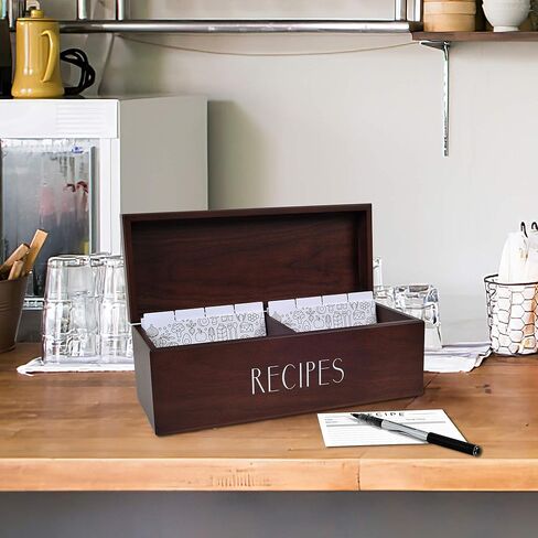 Apace Living Large Walnut Recipe Box with Cards and Dividers by Apace - Vintage Style Wood 4x6 Recipe Holder Card Box - Exclusively from the Premier Collection - XL Size Fits up to 600 Cards in Saudi Arabia