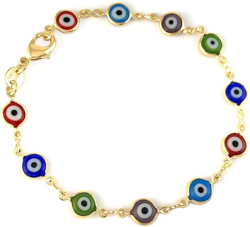 MultiColor Evil Eye Bracelet for 13 years Teenage Girls and Petite Adults, 14k Gold Filled Protection Success Lucky Amulet Kabbalah Greek Nazar Turkish, 6.5-inch in Saudi Arabia